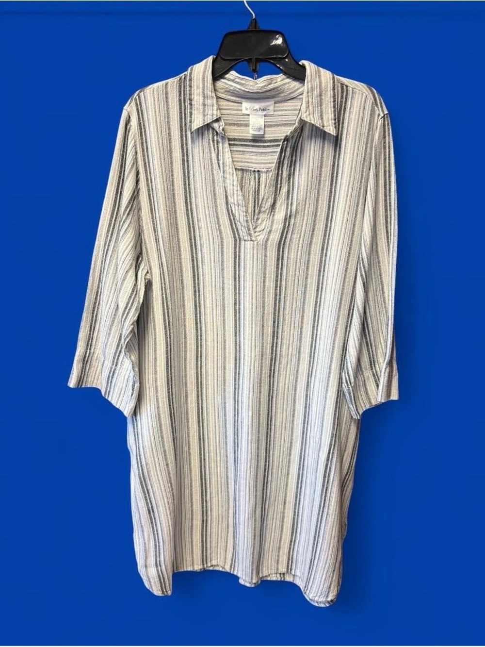 Le Paris Petit Striped Linen Dress w/Pockets XL Lagenlook Coastal Beach